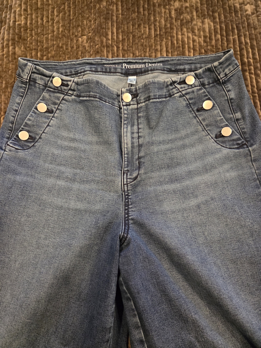 Addition Elle Light Blue Premium Denim Jeans with Gold-Tone Buttons